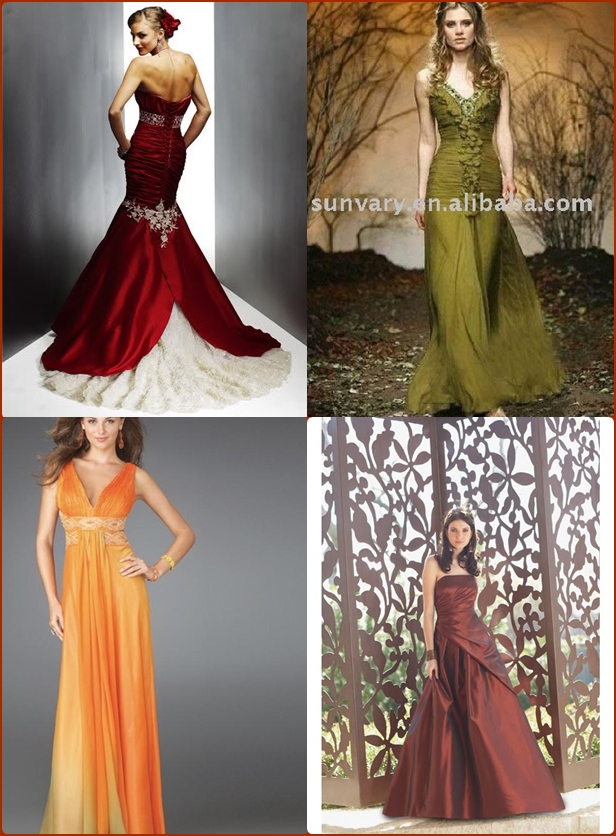 If you want a colored autumn fall wedding dress but don't want to look too