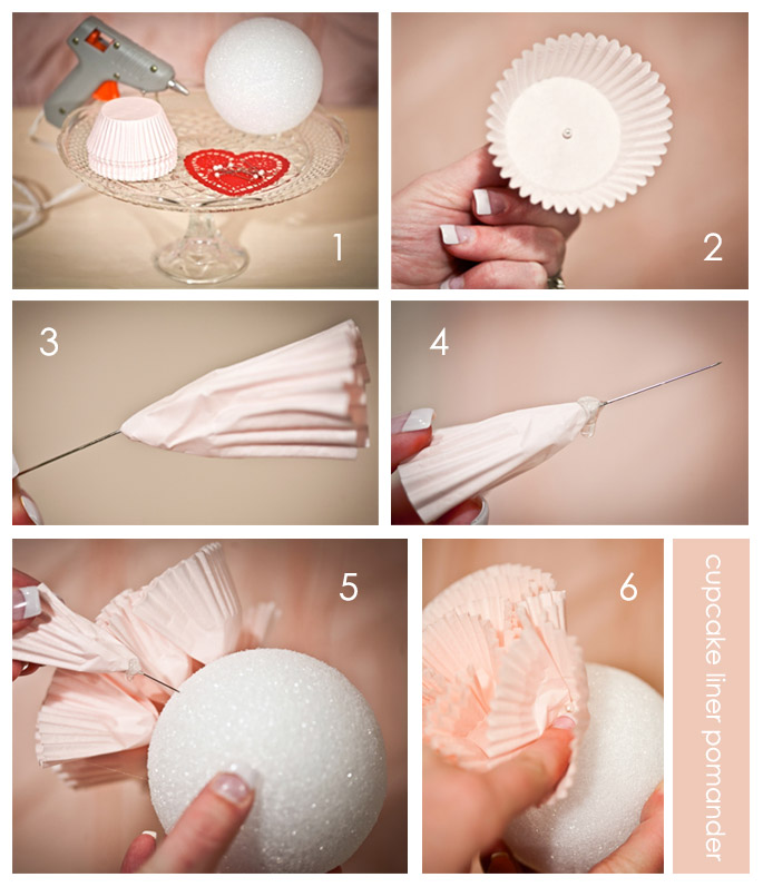 cupcake liner pomander centerpiece tutorial