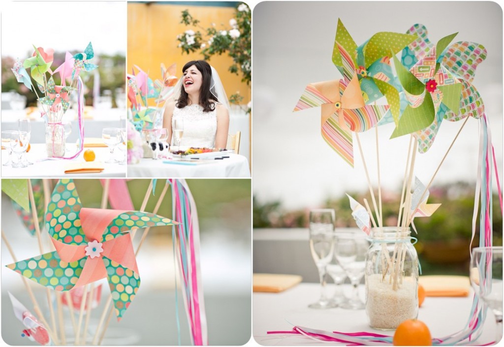 paper pinwheel wedding centerpieces