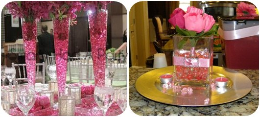 pink flower water pearl centerpieces