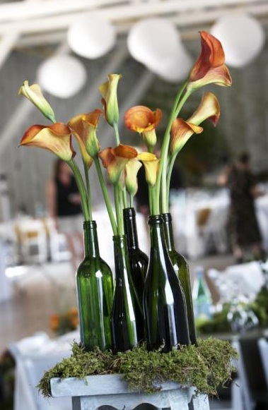 calla lily wine bottle centerpieces