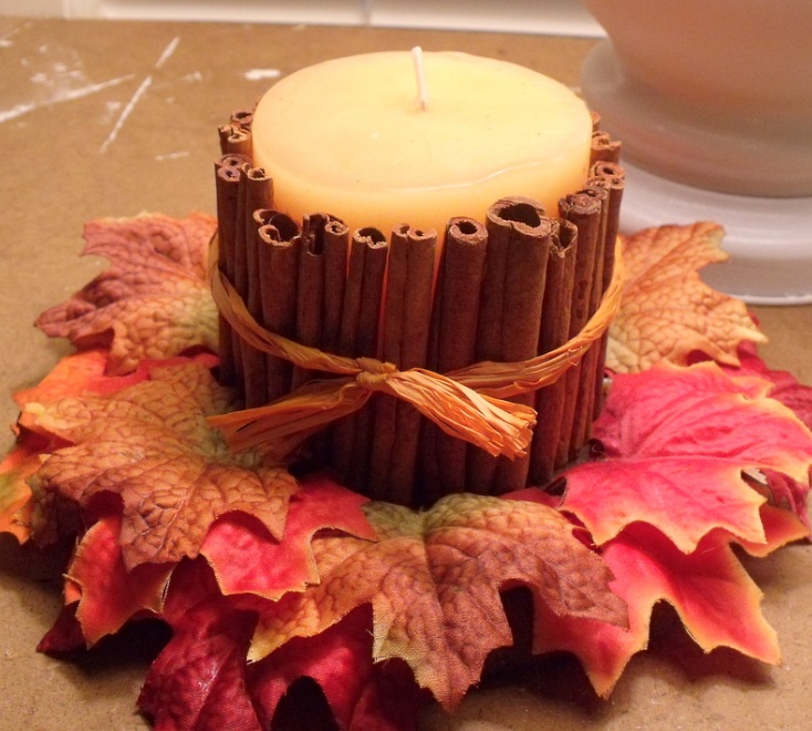 cinnamon stick candle holders fall leaves
