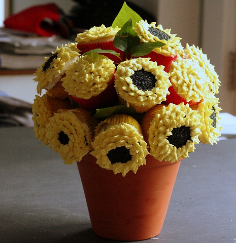 cupcake bouquet centerpiece sunflower