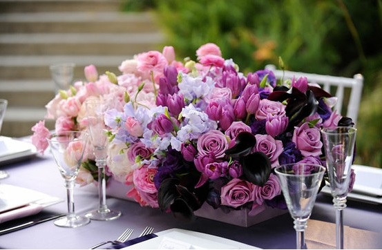 long ombre wedding centerpiece pink purple