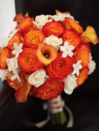 orange calla lily rose wedding bouquet
