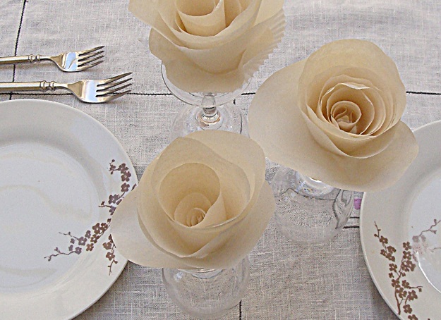 paper roses wine glasses