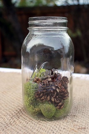 pine cone moss mason jar centerpiece