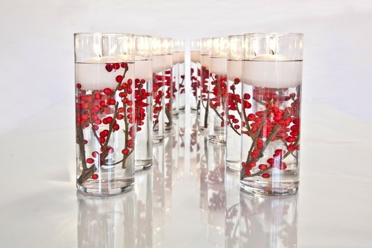 red berry floating candle centerpieces