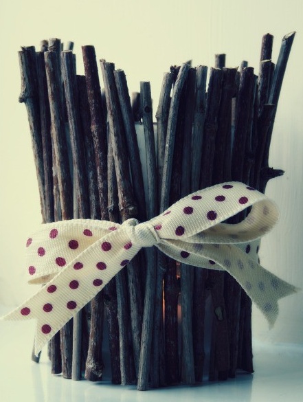 twig candle holder centerpiece ribbon