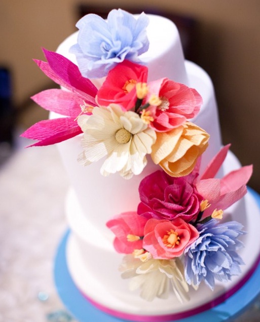 crepe paper flowers wedding cake