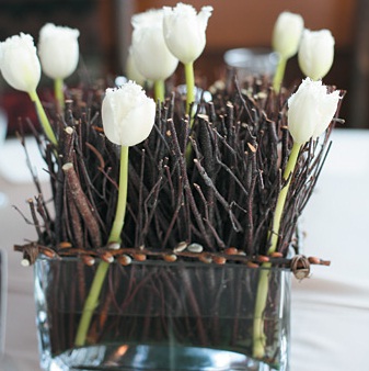 rustic tulip twig centerpieces