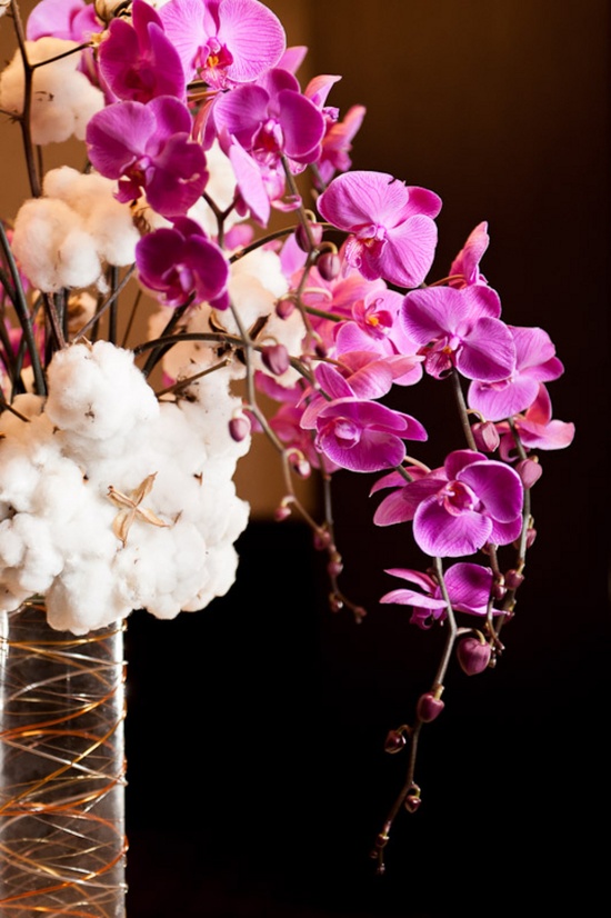 cotton branch wedding centerpiece orchid