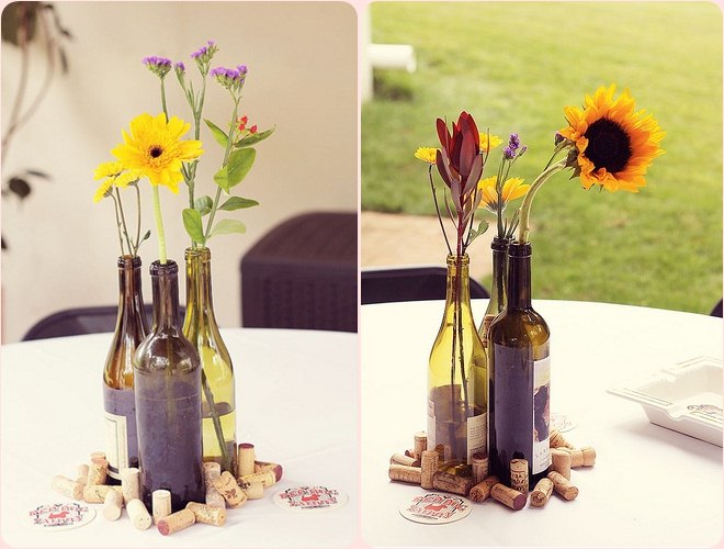grouped wine bottle centerpieces