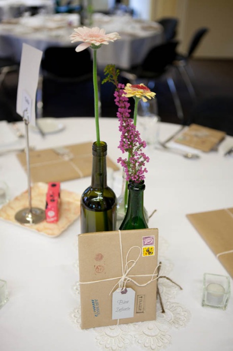 grouped wine bottle wedding centerpiece
