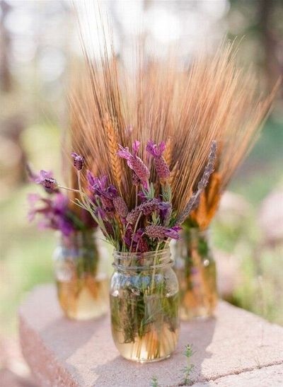 wheat wildflower centerpieces mason jar
